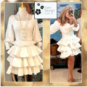 Eien,Ruffled Neoprene White, Skirt, FUN, Zipper-Back,Excellent Condition, Size S